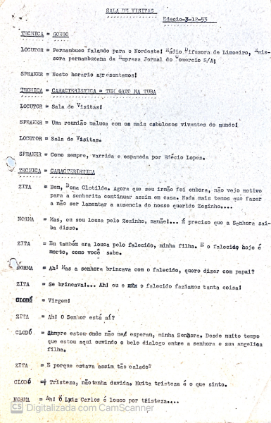Programa Sala de Visitas - Scripts, 1953-54