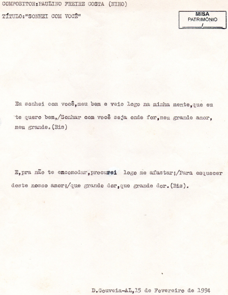 (Letras) Paulino Freire Costa, Diversos